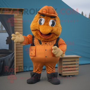 Rust Fish And Chips mascot costume character dressed with a Cargo Pants and Mittens