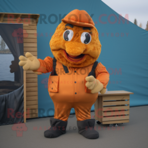 Rust Fish And Chips mascot costume character dressed with a Cargo Pants and Mittens