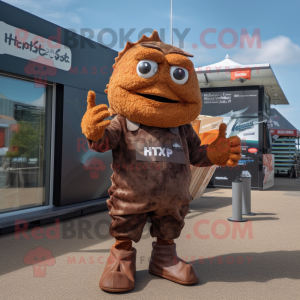 Rust Fish And Chips mascot costume character dressed with a Cargo Pants and Mittens