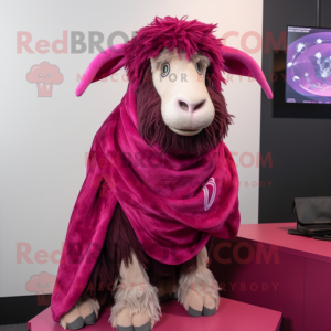 Magenta Boer Goat mascot costume character dressed with a Turtleneck and Scarf clips