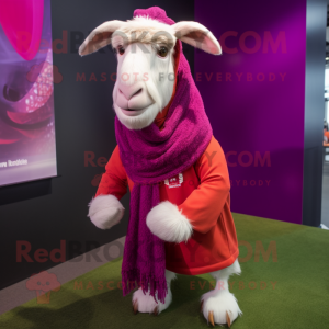 Magenta Boer Goat mascot costume character dressed with a Turtleneck and Scarf clips