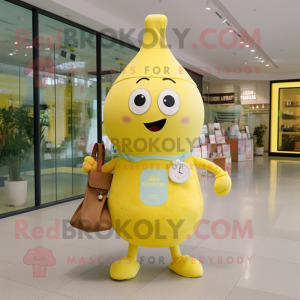 Lemon Yellow Hourglass mascot costume character dressed with a Shorts and Tote bags