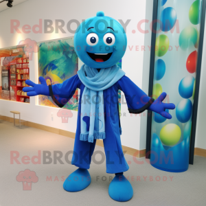 Blue Juggle mascot costume character dressed with a Rash Guard and Scarf clips