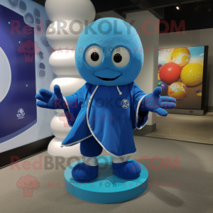 Blue Juggle mascot costume character dressed with a Rash Guard and Scarf clips