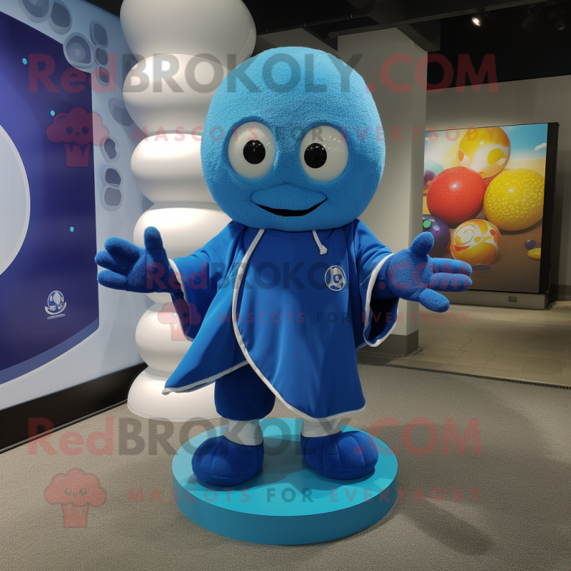 Blue Juggle mascot costume character dressed with a Rash Guard and Scarf clips Blue Juggle mascot costume character dressed with a Rash Guard and Scarf clips