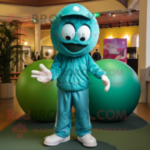 Teal Golf Ball mascot costume character dressed with a Playsuit and Wraps