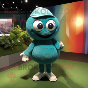 Teal Golf Ball mascot costume character dressed with a Playsuit and Wraps