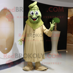 Olive Magician mascot costume character dressed with a Capri Pants and Foot pads