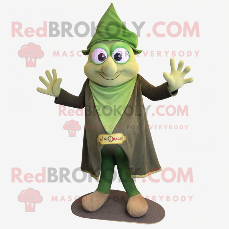 Olive Magician mascot costume character dressed with a Capri Pants and Foot pads Olive Magician mascot costume character dressed with a Capri Pants and Foot pads