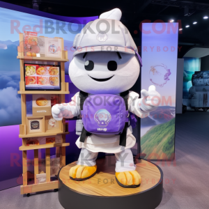 Lavender Dim Sum mascot costume character dressed with a Cargo Shorts and Digital watches