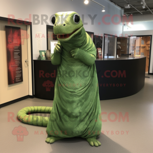 Green Titanoboa mascot costume character dressed with a Wrap Dress and Cufflinks