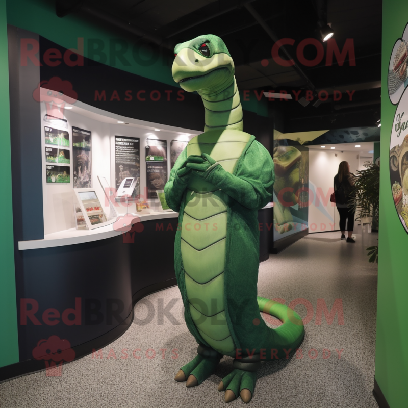 Green Titanoboa mascot costume character dressed with a Wrap Dress and Cufflinks