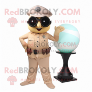 Tan Police Officer mascot costume character dressed with a Ball Gown and Reading glasses