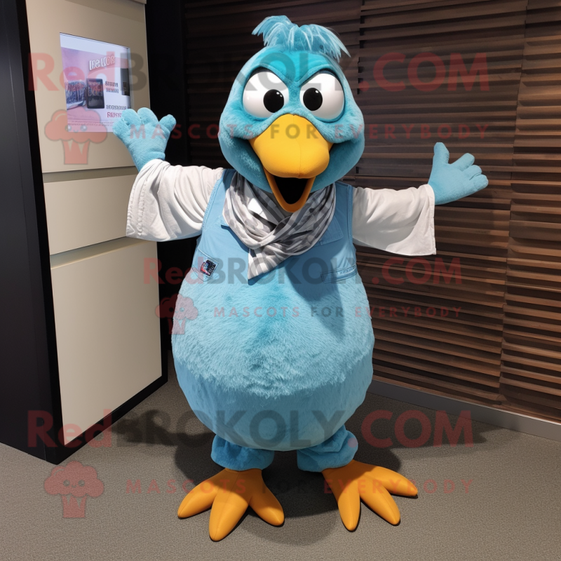 Cyan Quail mascot costume character dressed with a Button-Up Shirt and Anklets