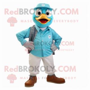 Cyan Quail maskot kostume...