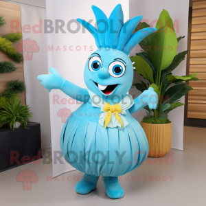 Sky Blue Pineapple mascot costume character dressed with a A-Line Skirt and Belts