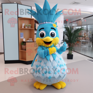 Sky Blue Pineapple mascot costume character dressed with a A-Line Skirt and Belts