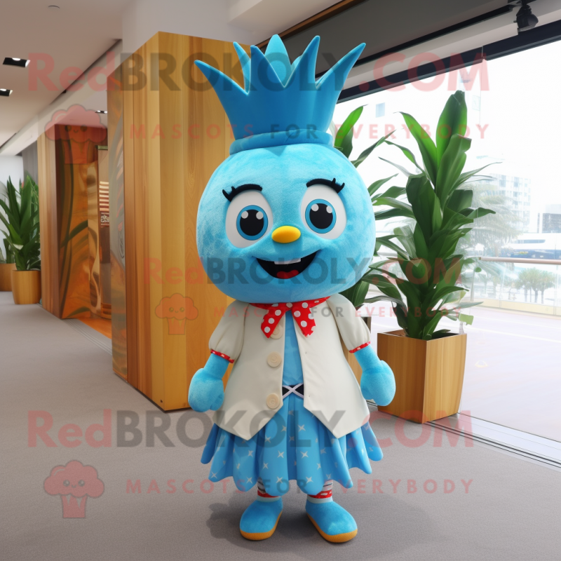 Sky Blue Pineapple mascot costume character dressed with a A-Line Skirt and Belts