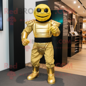 Gold Ninja mascot costume character dressed with a Turtleneck and Clutch bags