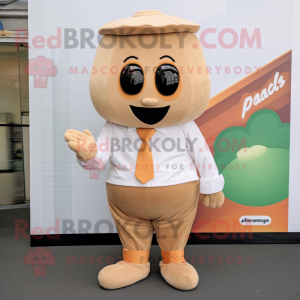 Beige Apricot mascot costume character dressed with a Playsuit and Pocket squares