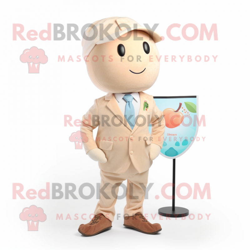 Beige Apricot mascot costume character dressed with a Playsuit and Pocket squares Beige Apricot mascot costume character dressed with a Playsuit and Pocket squares