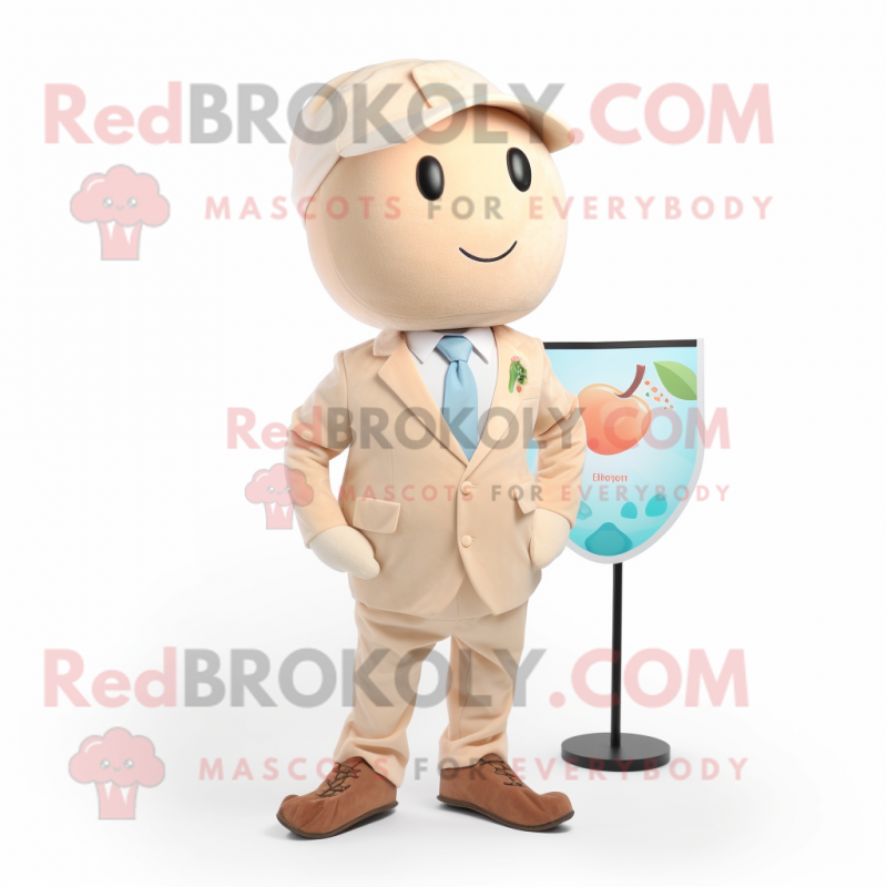 Beige Apricot mascot costume character dressed with a Playsuit and Pocket squares