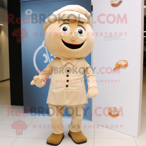 Beige Apricot mascot costume character dressed with a Playsuit and Pocket squares