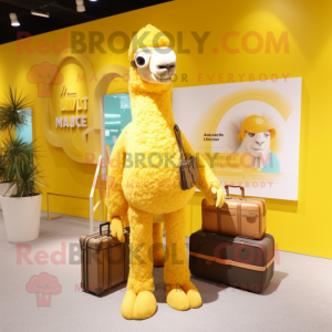 Lemon Yellow Camel mascot costume character dressed with a Swimwear and Handbags