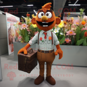 Rust Bouquet Of Flowers mascot costume character dressed with a Button-Up Shirt and Briefcases