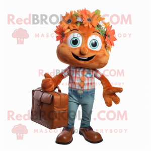 Rust Bouquet Of Flowers mascot costume character dressed with a Button-Up Shirt and Briefcases