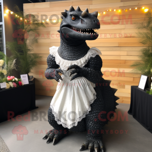 Black Ankylosaurus mascot costume character dressed with a Wedding Dress and Rings