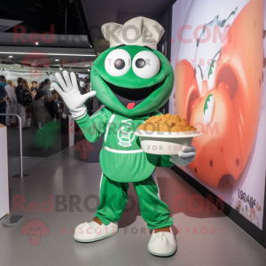 Forest Green Crab Cakes mascot costume character dressed with a Joggers and Brooches