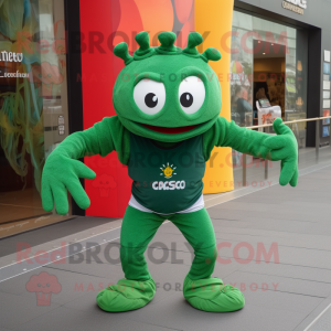 Forest Green Crab Cakes mascot costume character dressed with a Joggers and Brooches