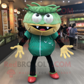 Forest Green Crab Cakes mascot costume character dressed with a Joggers and Brooches