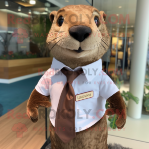 Brown Otter mascot costume character dressed with a Dress Shirt and Pocket squares