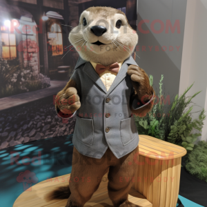 Brown Otter mascot costume character dressed with a Dress Shirt and Pocket squares