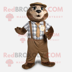 Brown Otter mascot costume character dressed with a Dress Shirt and Pocket squares