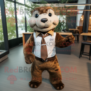 Brown Otter mascot costume character dressed with a Dress Shirt and Pocket squares