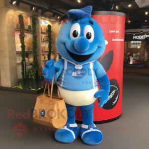 Blue Pepper mascot costume character dressed with a Rugby Shirt and Wallets