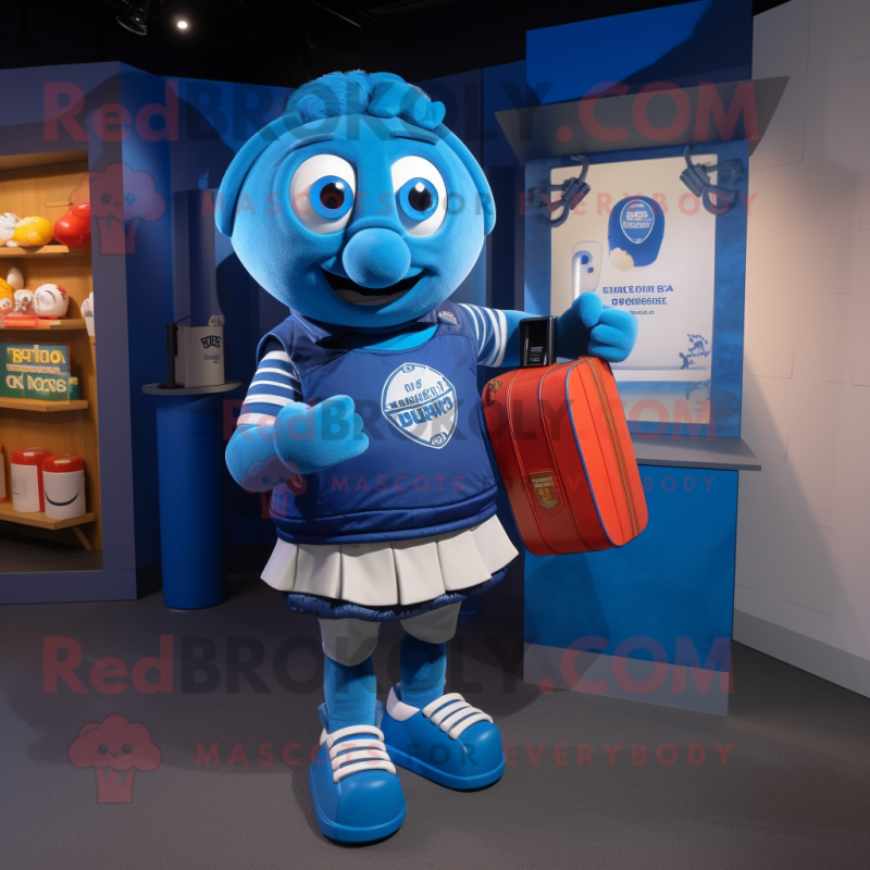 Blue Pepper mascot costume character dressed with a Rugby Shirt and Wallets Blue Pepper mascot costume character dressed with a Rugby Shirt and Wallets