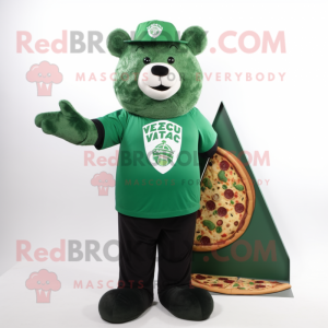 Forest Green Pizza Slice mascot costume character dressed with a V-Neck Tee and Beanies