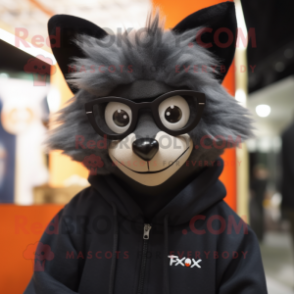 Black Fox mascot costume character dressed with a Sweatshirt and Eyeglasses