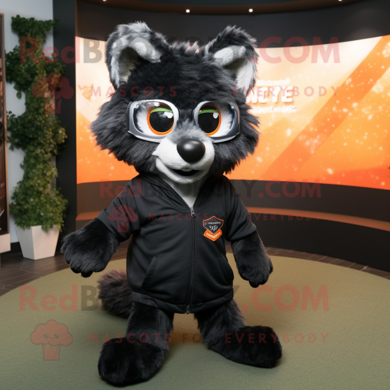 Black Fox mascot costume character dressed with a Sweatshirt and Eyeglasses