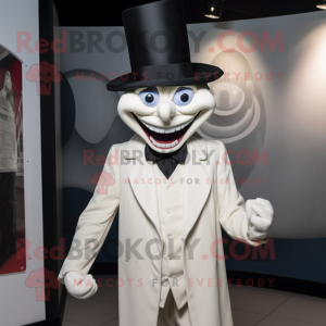 Cream Vampire mascot costume character dressed with a Suit Jacket and Caps