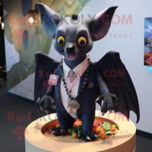 Navy Fruit Bat mascot costume character dressed with a Blazer and Necklaces