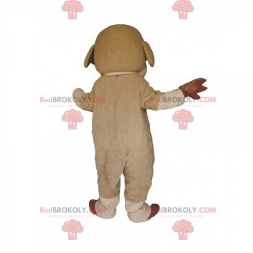 Mascot beige and brown sheep with a beautiful smile -