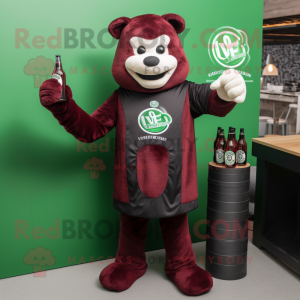Maroon Green Beer mascot costume character dressed with a V-Neck Tee and Gloves