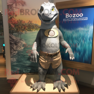 Silver Komodo Dragon mascot costume character dressed with a Board Shorts and Bracelet watches