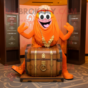 Orange Treasure Chest mascot costume character dressed with a Yoga Pants and Headbands