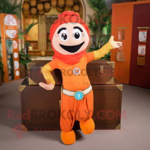 Orange Treasure Chest mascot costume character dressed with a Yoga Pants and Headbands